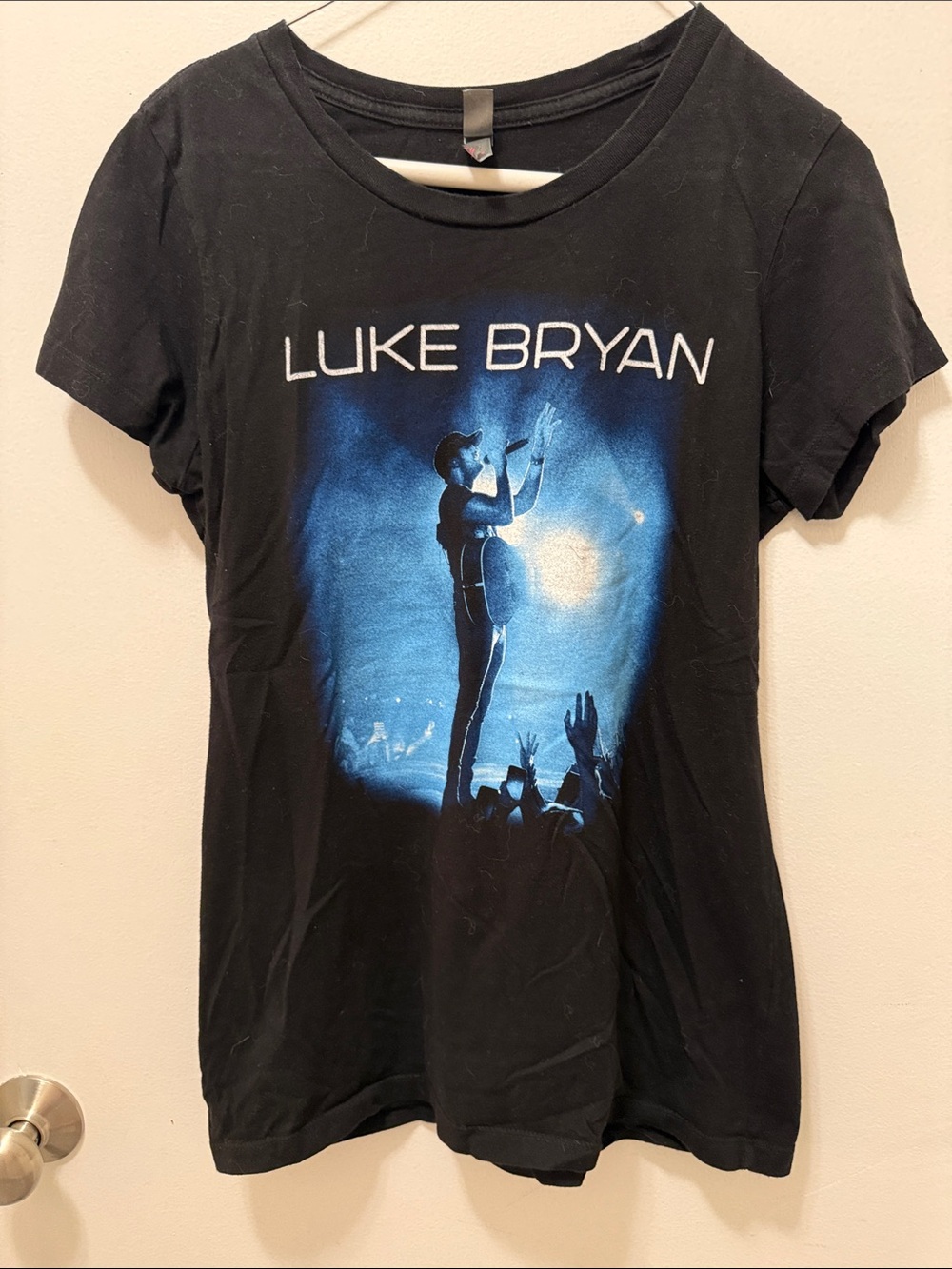 Authentic Luke Bryan Black Short Sleeve Graphic Tee with Blue Concert Print